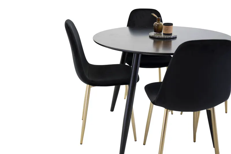 Plaza & Polar runde Essgruppe mit 4 Stühlen in Schwarz, Gestell Gold, Ansicht 2