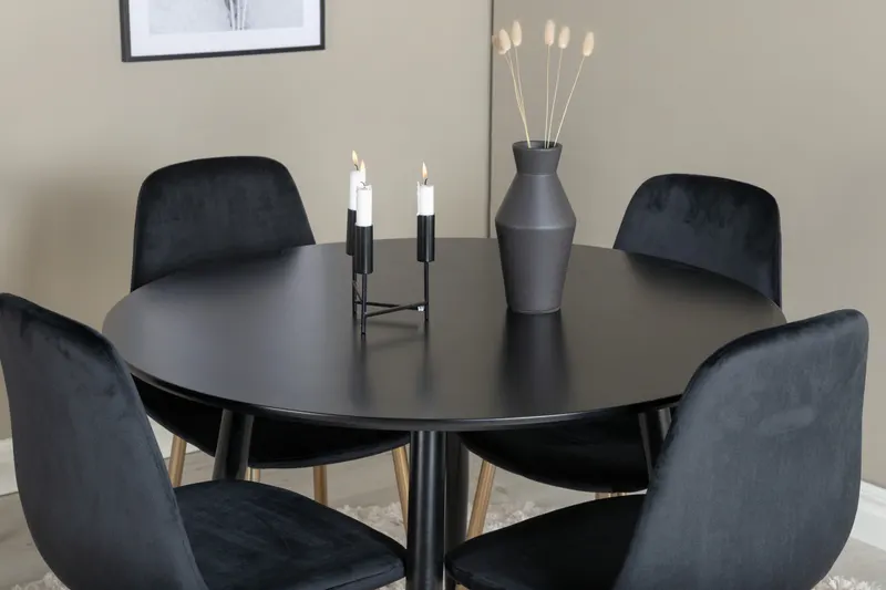 Plaza & Polar runde Essgruppe mit 4 Stühlen in Schwarz, Gestell Gold, im Wohnraum, Ansicht 2