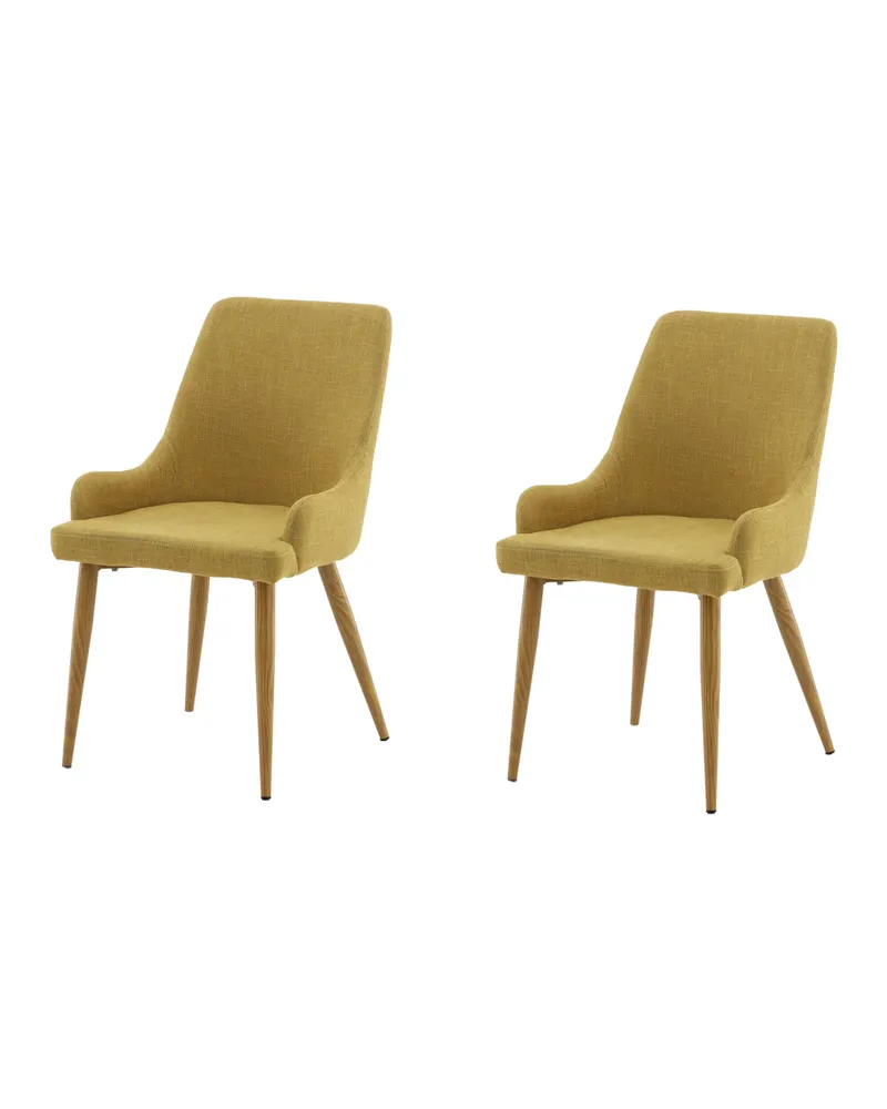 Plaza gepolsterte Esszimmerstühle im 2er-Set in Gelb, Gestell Natur, Polyester in Leinenoptik, Ansicht 3