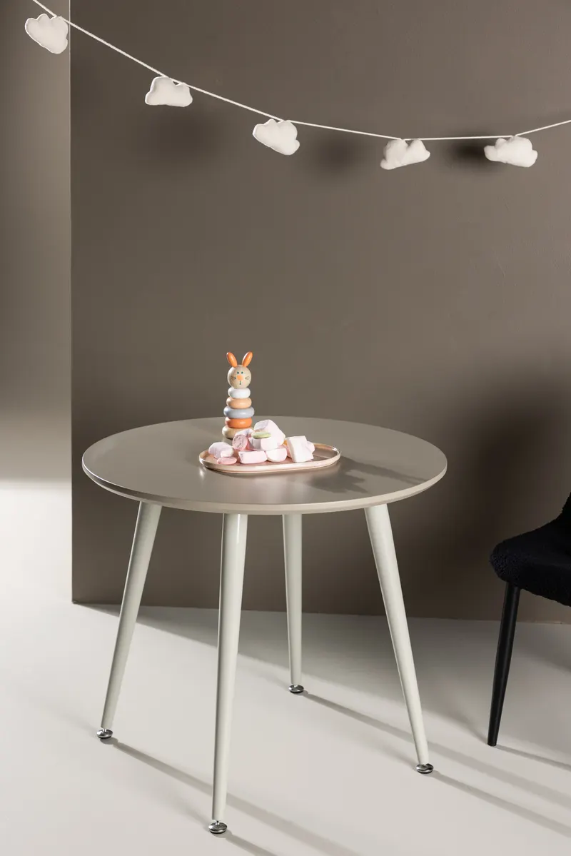 Plaza runder Kindertisch mit Stahlbeinen in Beige, im Wohnraum, Ansicht 1