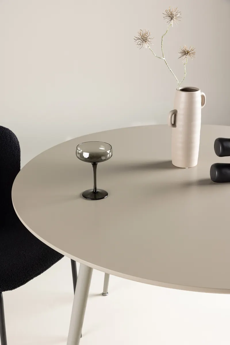 Plaza runder Esstisch mit Stahlbeinen in Ø 120 cm, Beige, im Wohnraum, Ansicht 2