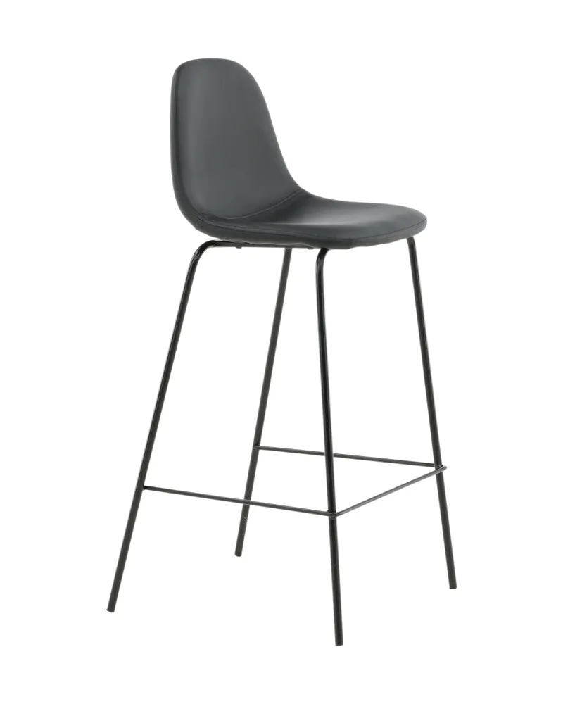 Polar Barhocker im 2er-Set mit gerundeter Lehne in Schwarz, PU-Kunstleder, Ansicht 12