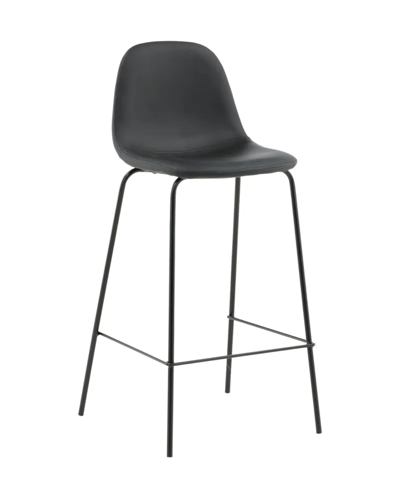 Polar Barhocker im 2er-Set mit gerundeter Lehne in Schwarz, PU-Kunstleder, Ansicht 13