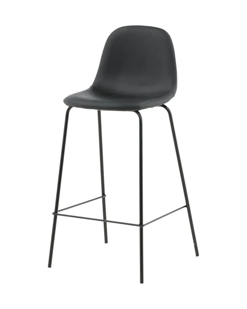 Polar Barhocker im 2er-Set mit gerundeter Lehne in Schwarz, PU-Kunstleder, Ansicht 2