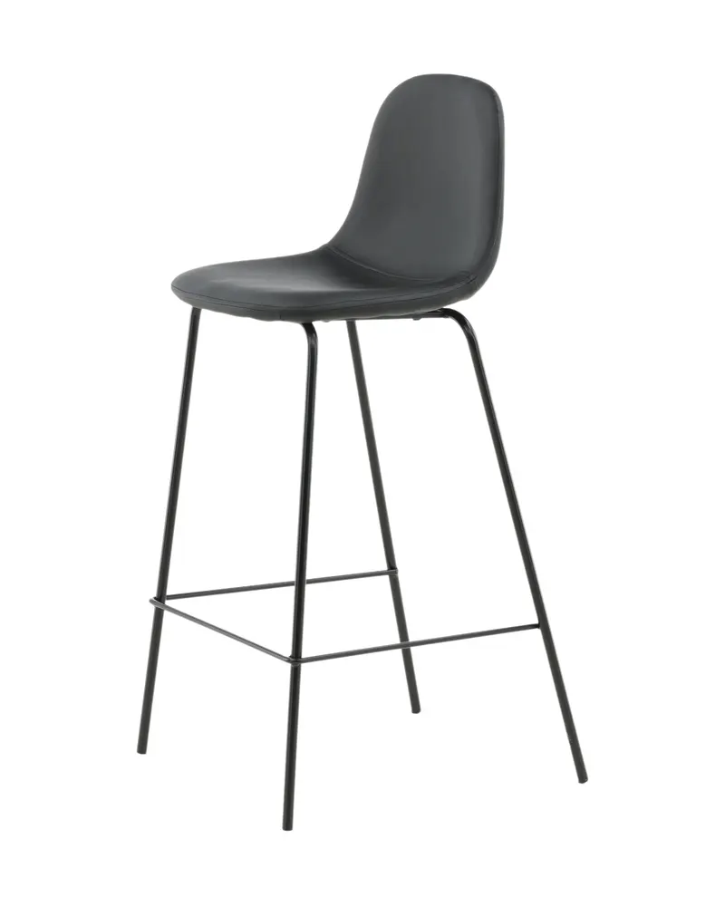 Polar Barhocker im 2er-Set mit gerundeter Lehne in Schwarz, PU-Kunstleder, Ansicht 4