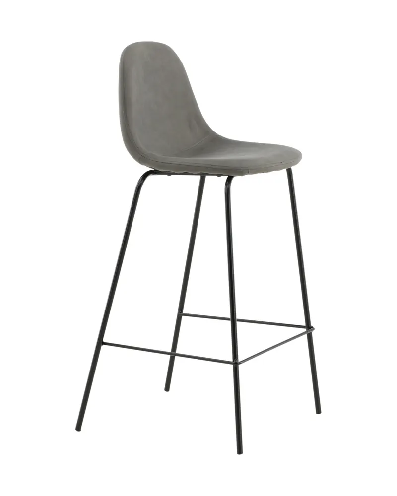 Polar Barhocker im 2er-Set mit gerundeter Lehne in Grau, Gestell Schwarz, Mikrofaser, Polyester in Leinenoptik, Ansicht 12