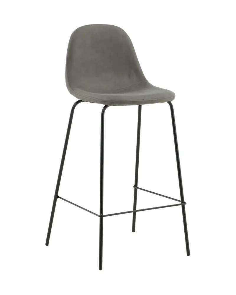 Polar Barhocker im 2er-Set mit gerundeter Lehne in Grau, Gestell Schwarz, Mikrofaser, Polyester in Leinenoptik, Ansicht 13