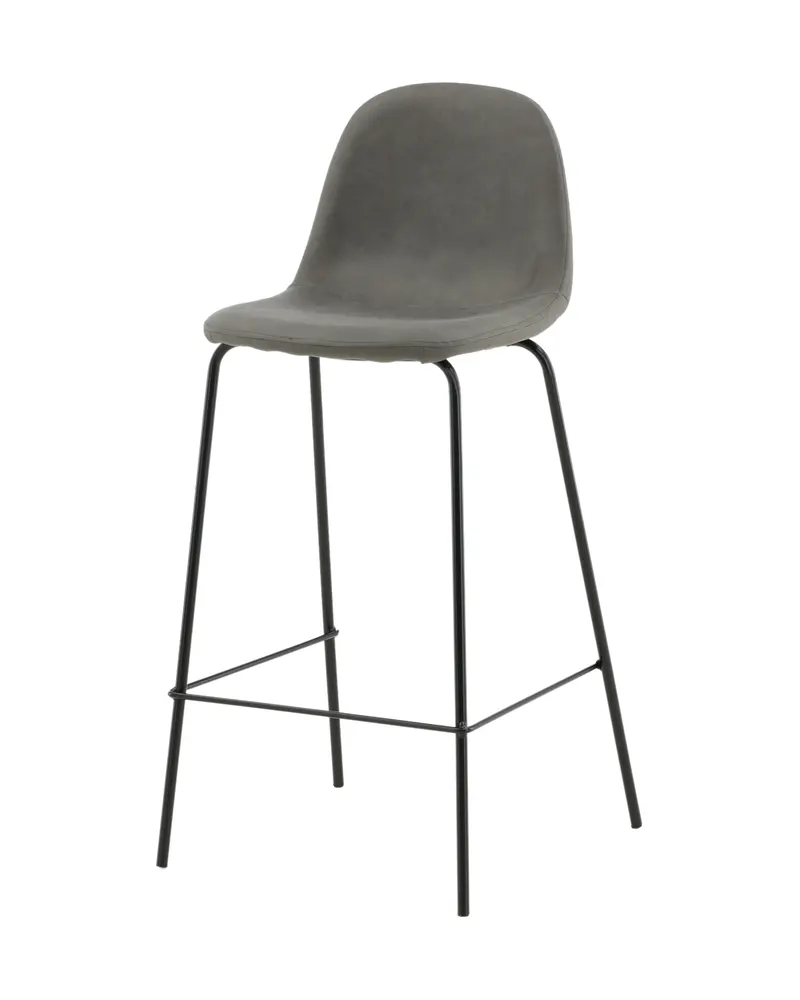 Polar Barhocker im 2er-Set mit gerundeter Lehne in Grau, Gestell Schwarz, Mikrofaser, Polyester in Leinenoptik, Ansicht 2