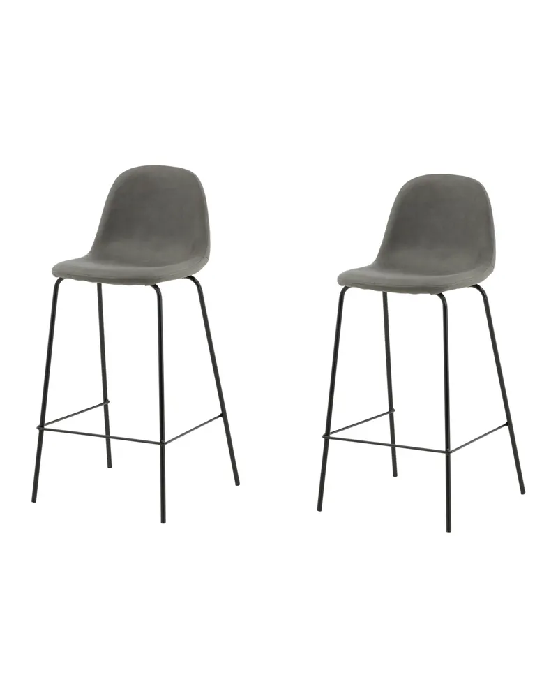 Polar Barhocker im 2er-Set mit gerundeter Lehne in Grau, Gestell Schwarz, Mikrofaser, Polyester in Leinenoptik, Ansicht 3