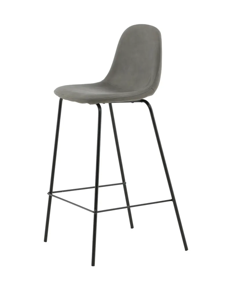 Polar Barhocker im 2er-Set mit gerundeter Lehne in Grau, Gestell Schwarz, Mikrofaser, Polyester in Leinenoptik, Ansicht 4