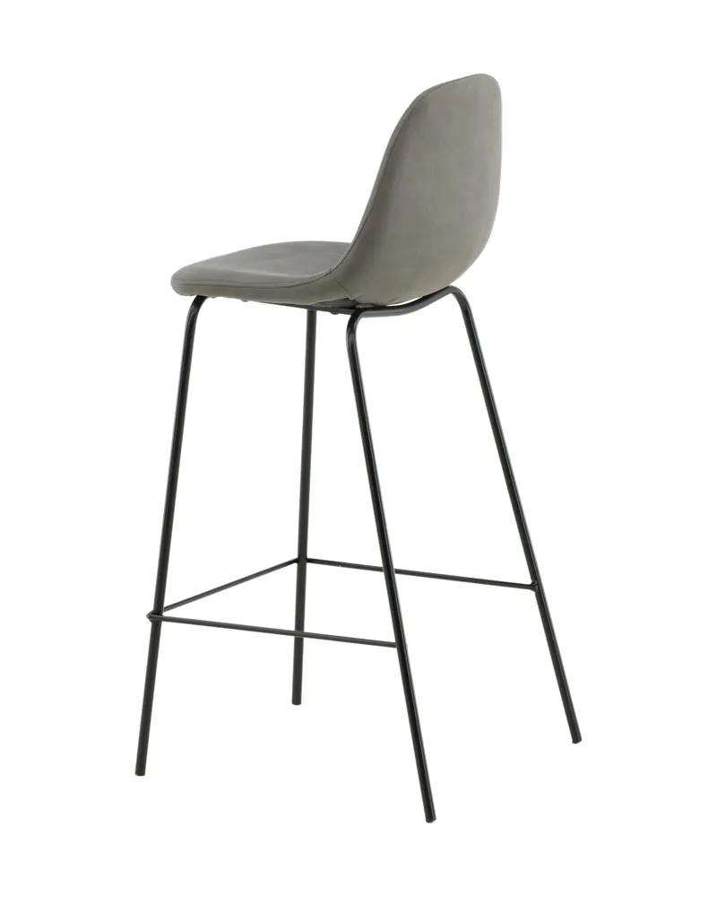 Polar Barhocker im 2er-Set mit gerundeter Lehne in Grau, Gestell Schwarz, Mikrofaser, Polyester in Leinenoptik, Ansicht 6