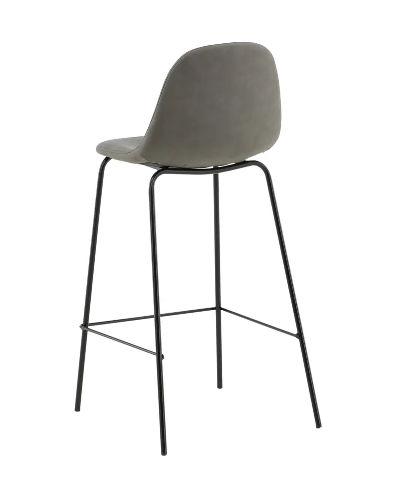 Polar Barhocker im 2er-Set mit gerundeter Lehne in Grau, Gestell Schwarz, Mikrofaser, Polyester in Leinenoptik, Ansicht 7