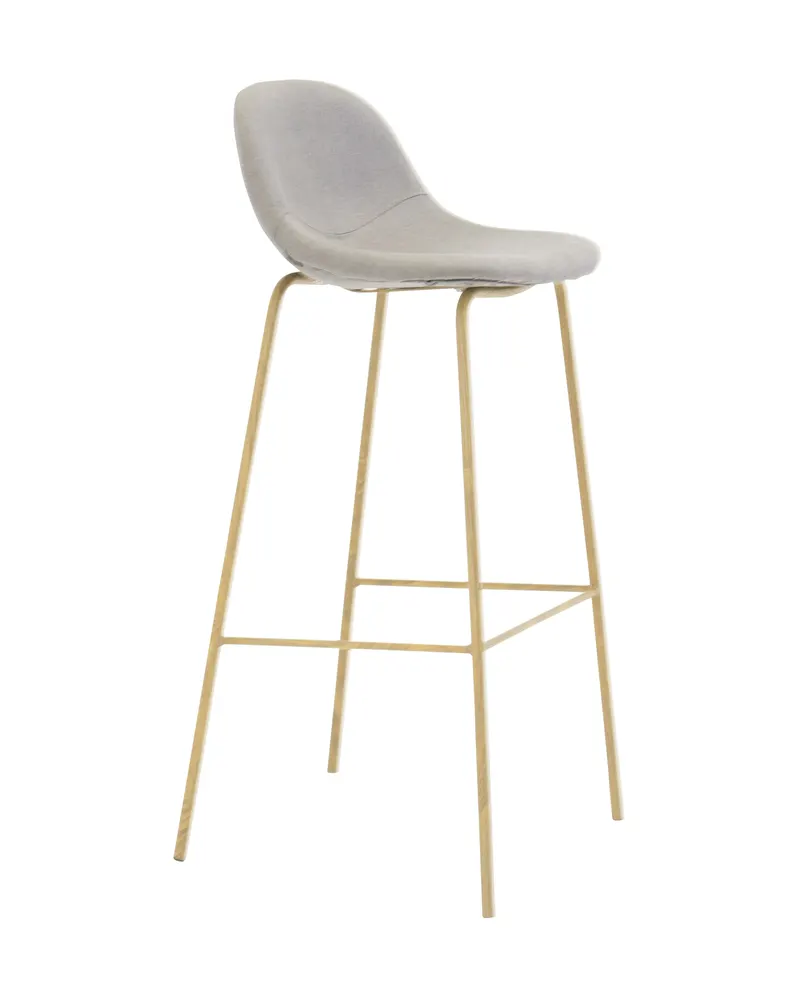 Polar Barhocker in Grau mit Stahlbeinen in Holzoptik, Grau, Natur