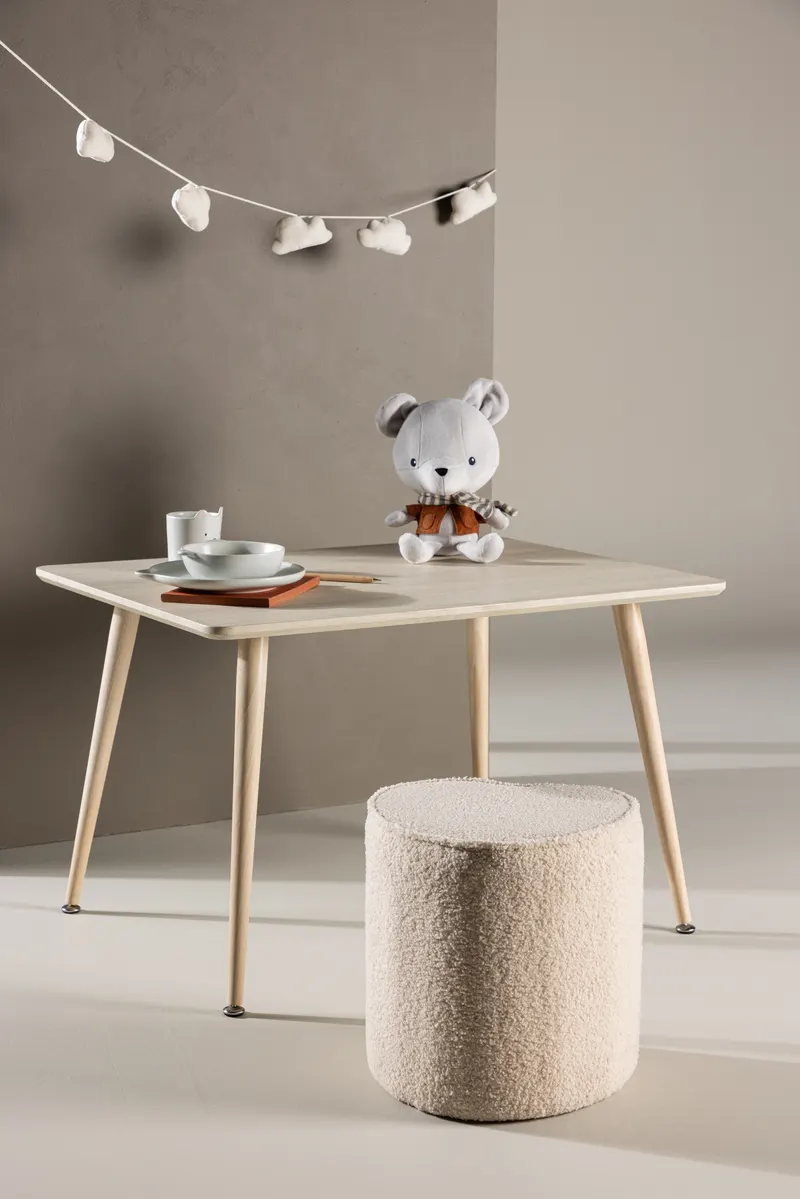 Polar rechteckiger Kindertisch mit Stahlbeinen in 51 × 80 × 60 cm, Whitewash, im Wohnraum, Ansicht 1