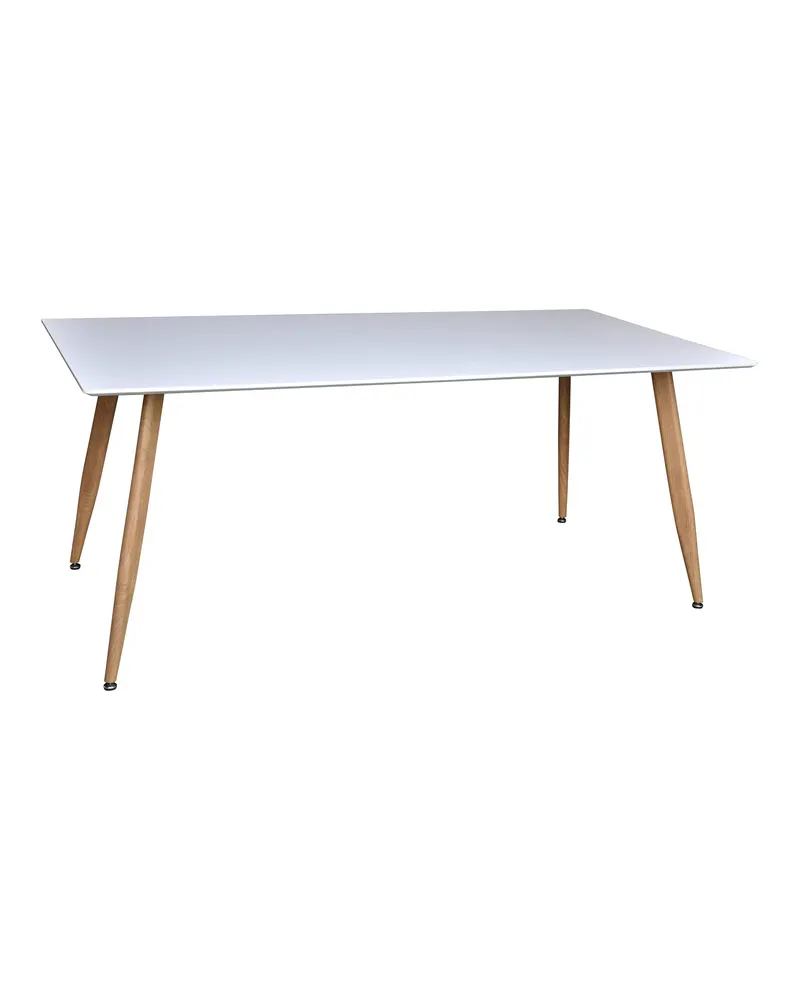 Polar rechteckiger Esstisch mit Stahlbeinen in 180 × 90 cm, Weiß, Gestell Natur