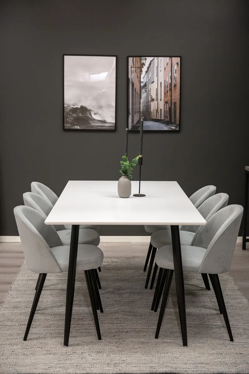 Polar rechteckiger Esstisch mit Stahlbeinen in 180 × 90 cm, Weiß, Gestell Schwarz, im Wohnraum