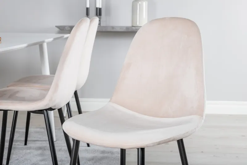 Polar & Polar Esstisch mit 6 gepolsterten Stühlen in Weiß, Beige, Gestell Schwarz, im Wohnraum, Ansicht 3