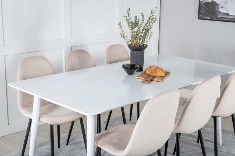 Polar & Polar Esstisch mit 6 gepolsterten Stühlen in Weiß, Beige, Gestell Schwarz, im Wohnraum, Ansicht 4