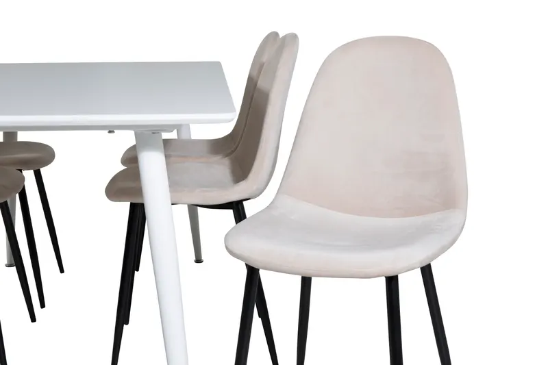 Polar & Polar Esstisch mit 6 gepolsterten Stühlen in Weiß, Beige, Gestell Schwarz, Ansicht 3