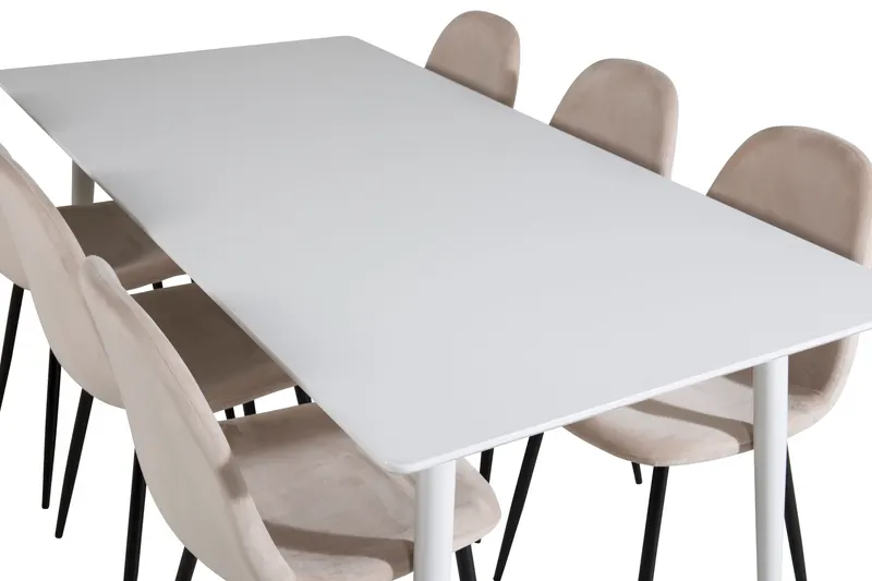 Polar & Polar Esstisch mit 6 gepolsterten Stühlen in Weiß, Beige, Gestell Schwarz, Ansicht 4