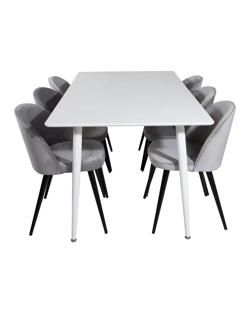 Polar & Velvet Esstisch mit 6 Stühlen, weißer Tisch 180 × 90 cm