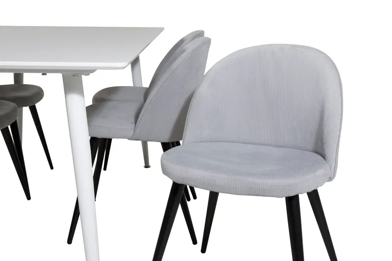 Polar & Velvet Essgruppe mit rechteckigem Esstisch und 6 Polsterstühlen in Hellgrau, Gestell Schwarz, Ansicht 3