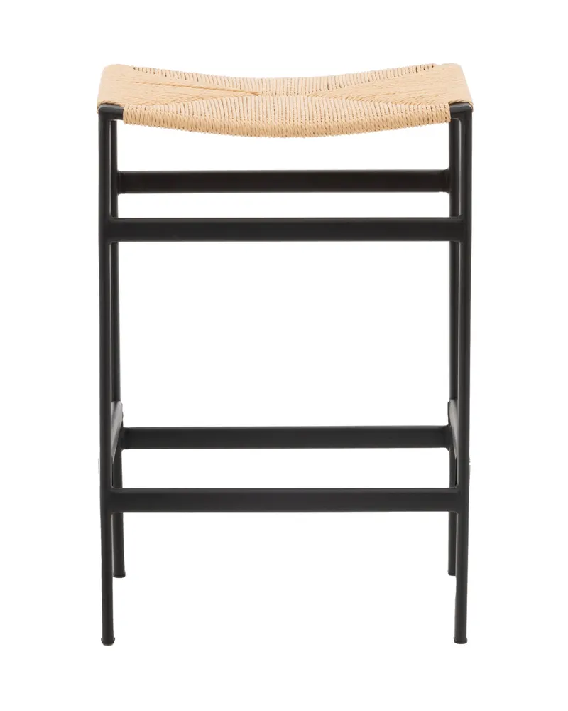 Polly Barhocker ohne Lehne im 2er-Set, Sitz aus Rattan oder Seil, Schwarz