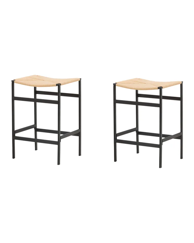 Polly Barhocker ohne Lehne im 2er-Set in Natur, Gestell Schwarz, Rattan, Ansicht 4