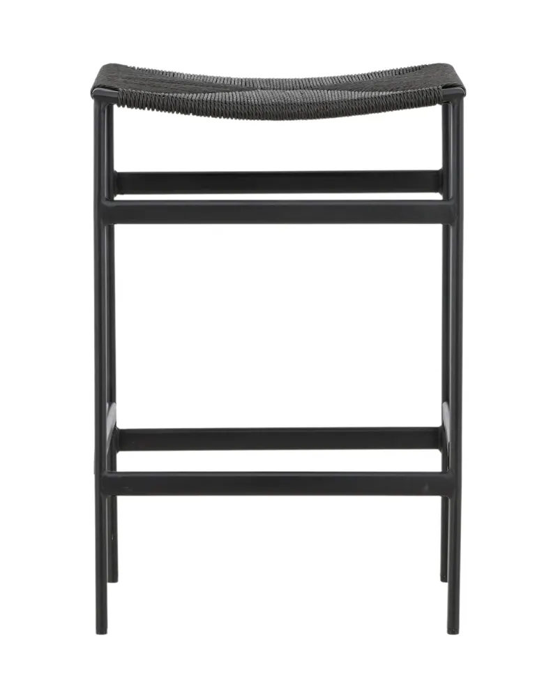 Polly Barhocker ohne Lehne im 2er-Set, Sitz aus Rattan oder Seil, Schwarz