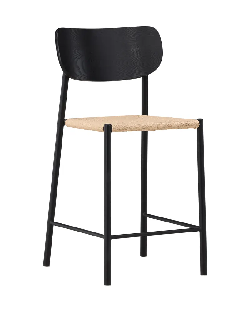 Polly Barhocker mit Lehne und Rattansitz in Beige, Gestell Schwarz, Ansicht 3