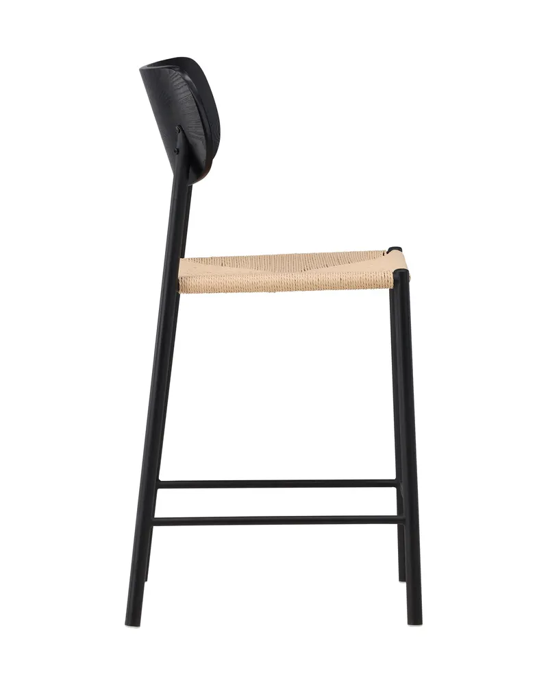 Polly Barhocker mit Lehne und Rattansitz in Beige, Gestell Schwarz, Ansicht 4