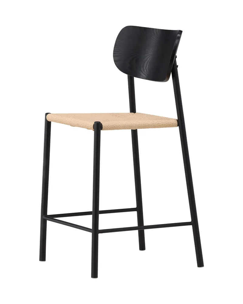 Polly Barhocker mit Lehne und Rattansitz in Beige, Gestell Schwarz, Ansicht 6