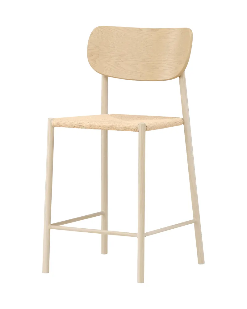 Polly Barhocker mit Lehne und Rattansitz, 67 cm Sitzhöhe, Beige, Gestell Whitewash