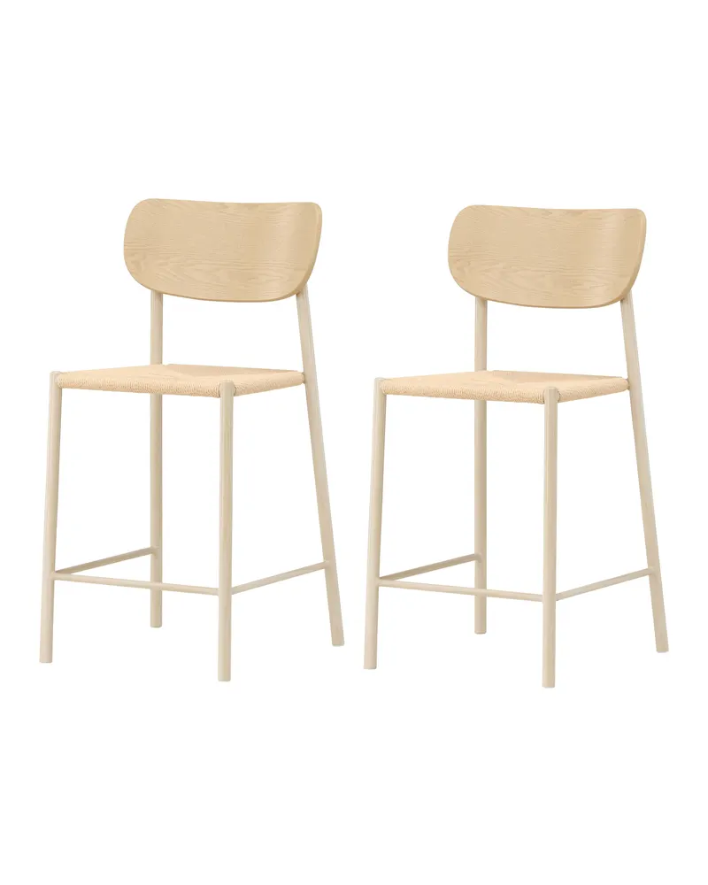 Polly Barhocker mit Lehne und Rattansitz in Beige, Gestell Whitewash, Ansicht 2