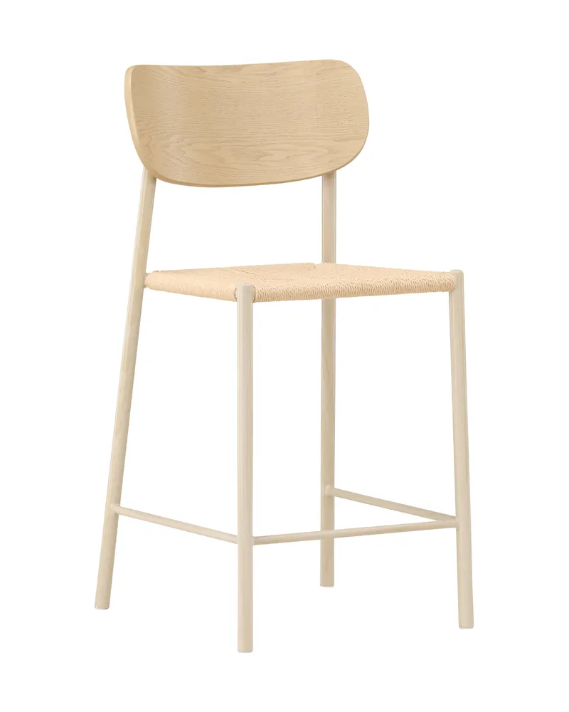 Polly Barhocker mit Lehne und Rattansitz in Beige, Gestell Whitewash, Ansicht 4