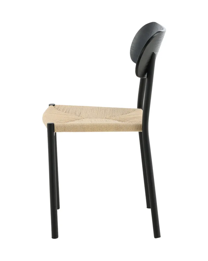 Polly stapelbarer Esszimmerstuhl in Natur, Gestell Schwarz, Rattan, Ansicht 4