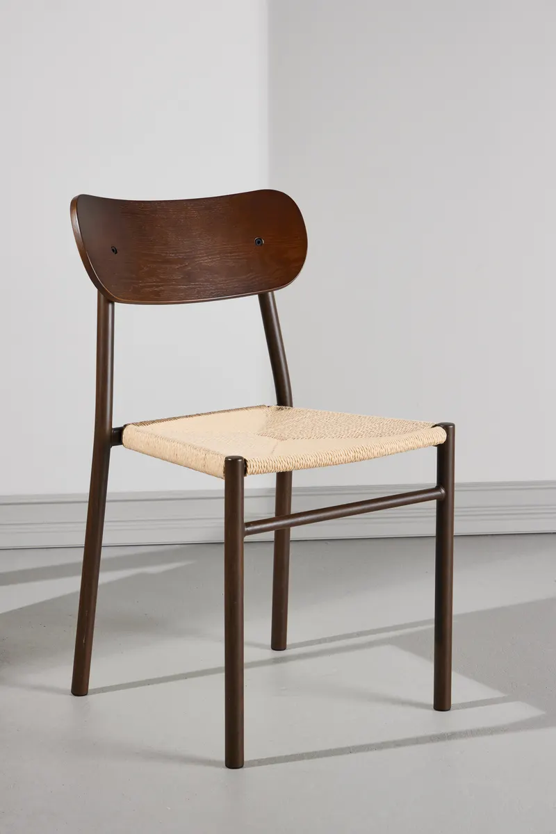 Polly stapelbarer Esszimmerstuhl in Beige, Gestell Mokka, im Wohnraum, Ansicht 1