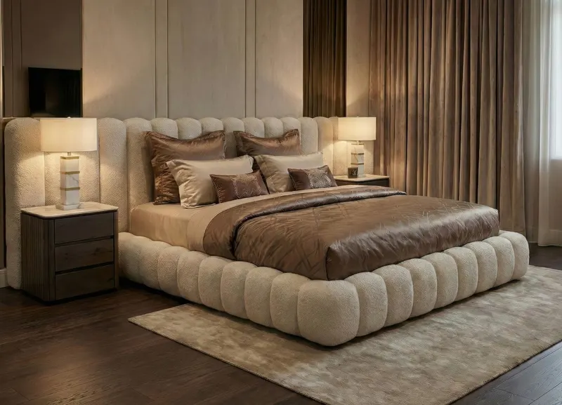 Polsterbett Cupidon, Cream fancy, 180 × 210 cm von Richmond Interiors, Wohnbeispiel 7, im Wohnraum