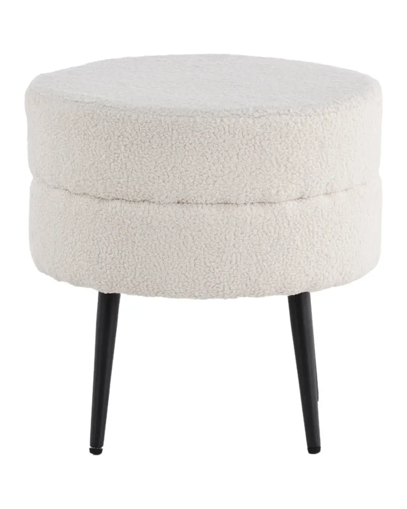 Pot runder Hocker mit Stahlbeinen in Weiß, Gestell Schwarz, Polyester-Teddystoff, Ansicht 1