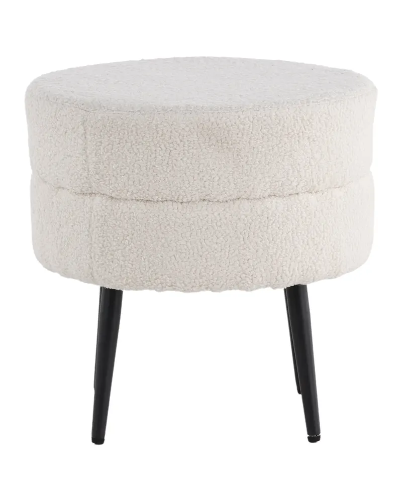 Pot runder Hocker mit Stahlbeinen in Weiß, Gestell Schwarz, Polyester-Teddystoff, Ansicht 10