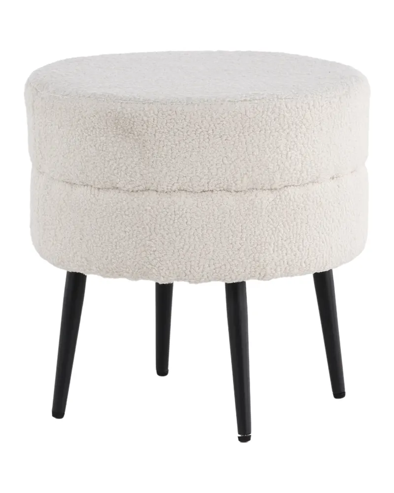 Pot runder Hocker mit Stahlbeinen in Weiß, Gestell Schwarz, Polyester-Teddystoff, Ansicht 11