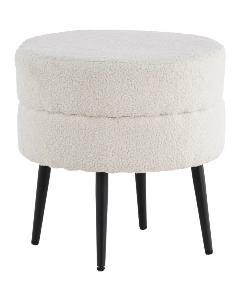 Pot runder Hocker mit Stahlbeinen in Weiß, Gestell Schwarz, Polyester-Teddystoff, Ansicht 12