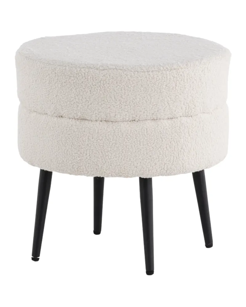 Pot runder Hocker mit Stahlbeinen in Weiß, Gestell Schwarz, Polyester-Teddystoff, Ansicht 2
