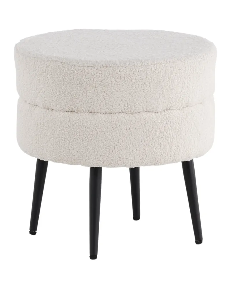 Pot runder Hocker mit Stahlbeinen in Weiß, Gestell Schwarz, Polyester-Teddystoff, Ansicht 3