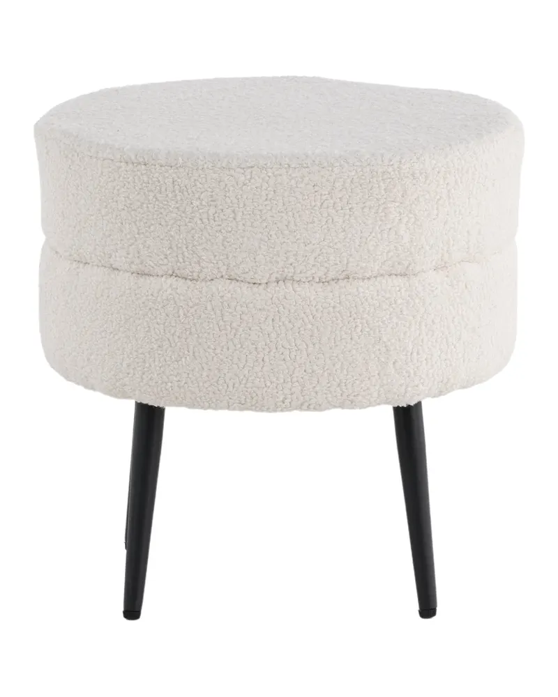 Pot runder Hocker mit Stahlbeinen in Weiß, Gestell Schwarz, Polyester-Teddystoff, Ansicht 4