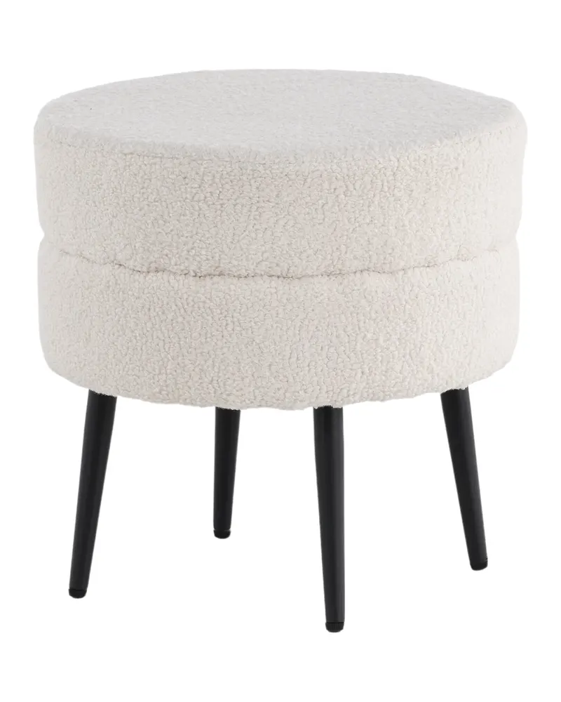 Pot runder Hocker mit Stahlbeinen in Weiß, Gestell Schwarz, Polyester-Teddystoff, Ansicht 5