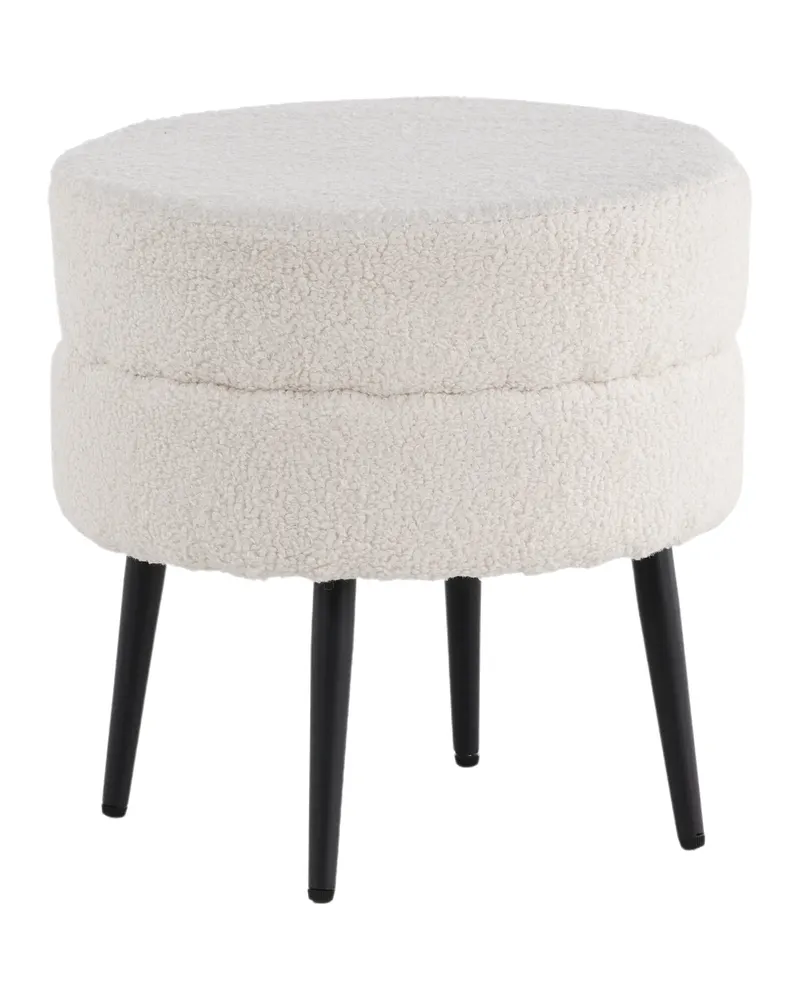 Pot runder Hocker mit Stahlbeinen in Weiß, Gestell Schwarz, Polyester-Teddystoff, Ansicht 6