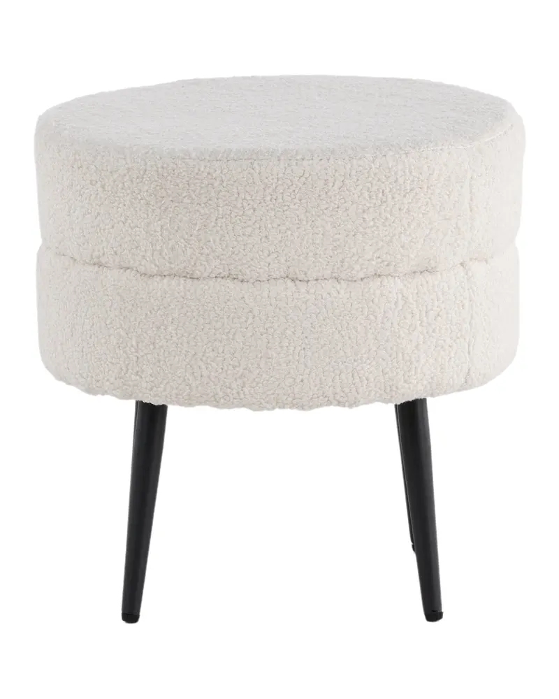 Pot runder Hocker mit Stahlbeinen in Weiß, Gestell Schwarz, Polyester-Teddystoff, Ansicht 7