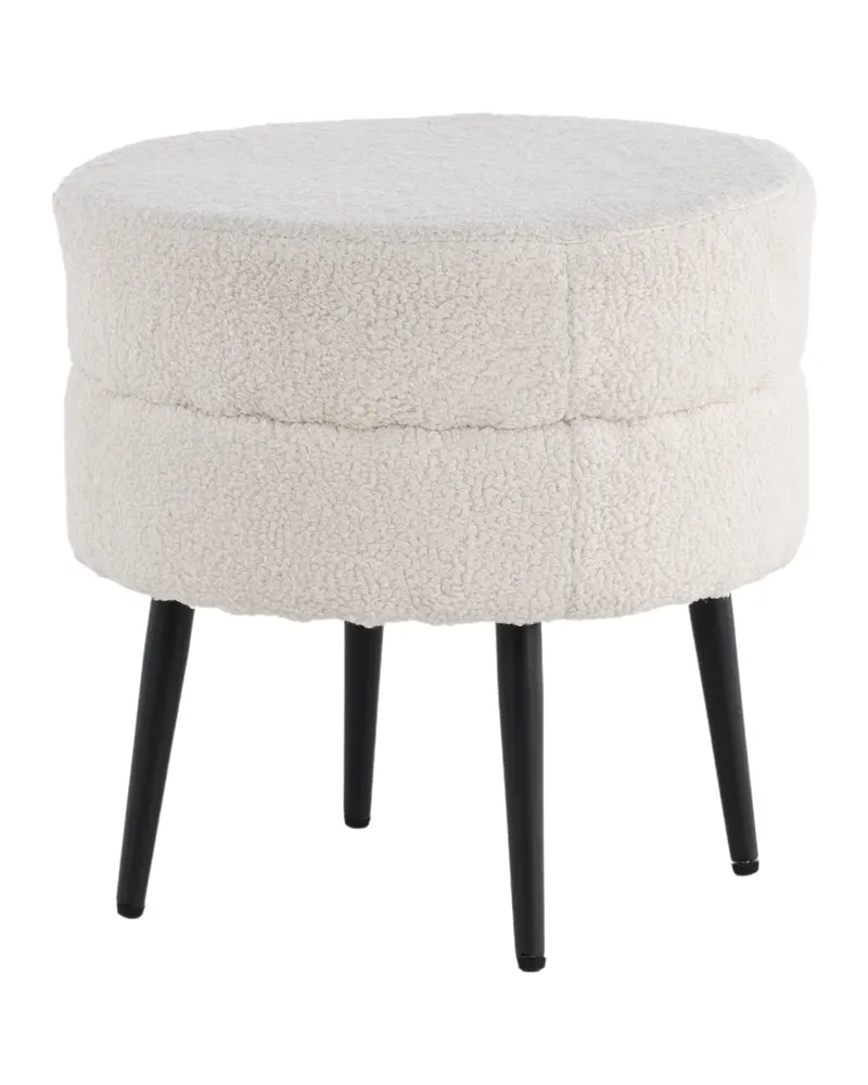 Pot runder Hocker mit Stahlbeinen in Weiß, Gestell Schwarz, Polyester-Teddystoff, Ansicht 8