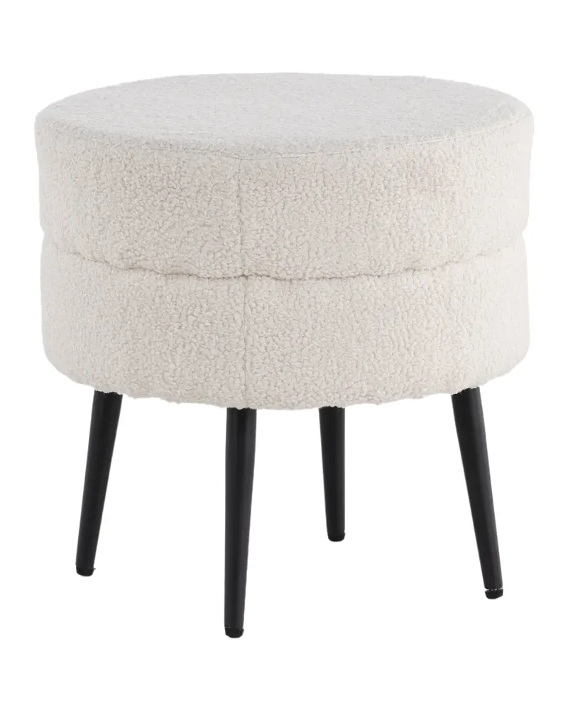 Pot runder Hocker mit Stahlbeinen in Weiß, Gestell Schwarz, Polyester-Teddystoff, Ansicht 9